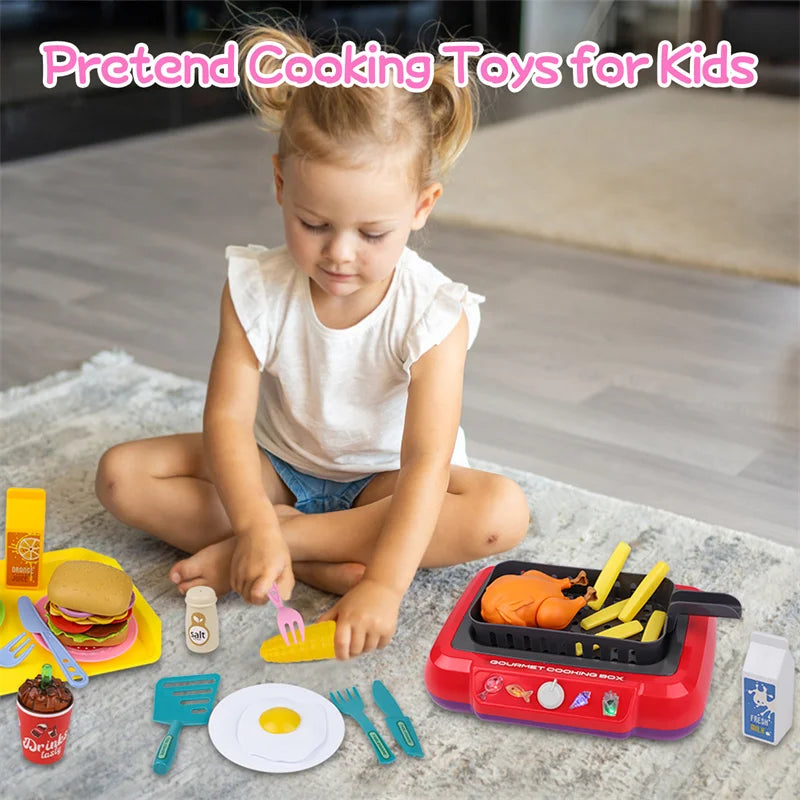 Kids Frying Kitchen Cooking Playset Toys Color Changing Play Food Pretend Toys 48 PCS Simulator Kitchen Accessories Set Toy Gift