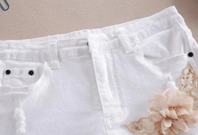 Denim Shorts for Women High Waist Flowers Short Jean Pants Woman To Wear 2000s Clothes Y2k 2025 Classic Casual Fashion Clothing