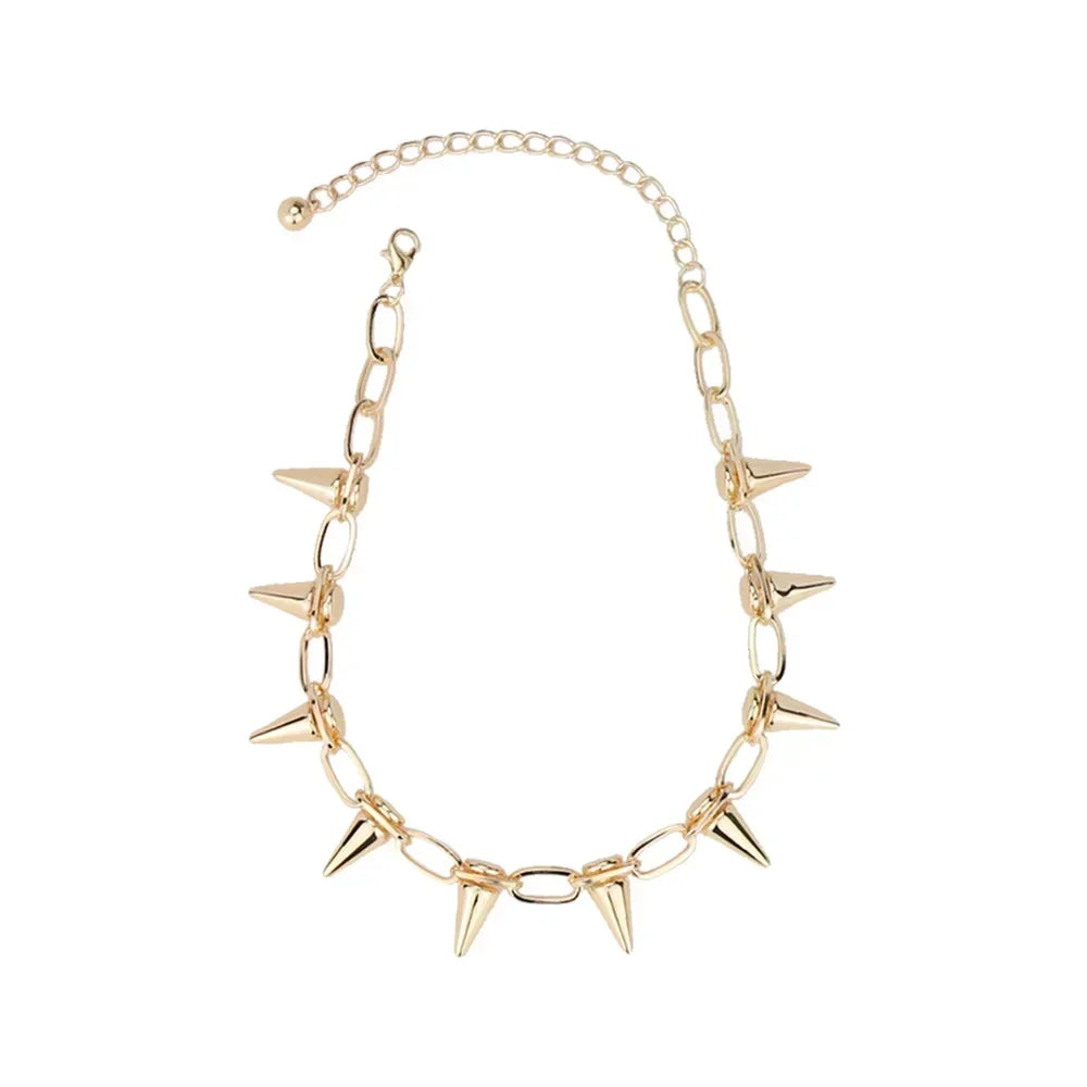 New Punk Gothic Harajuku Necklaces Handmade Womens Necklace Spike Rivet Female Chain Necklaces Exaggeration Rock Choker Jewelry