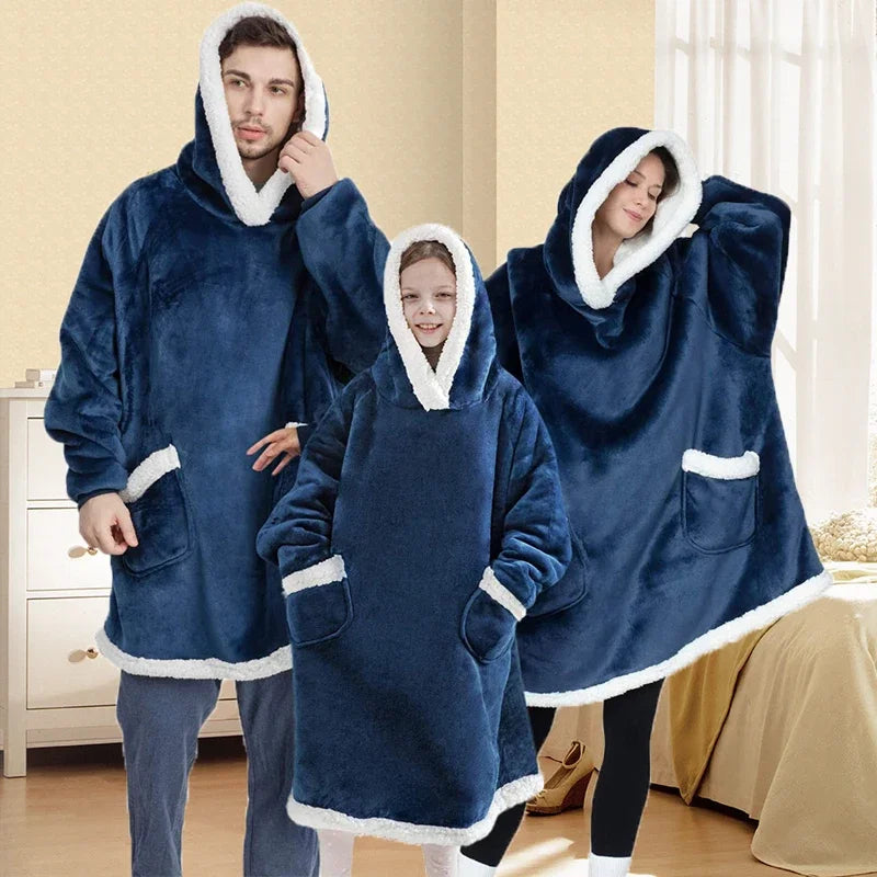 Warm thick TV Hooded Sweater Blanket Unisex Giant Pocket Adult and Children Fleece Weighted Blankets for Beds Travel home