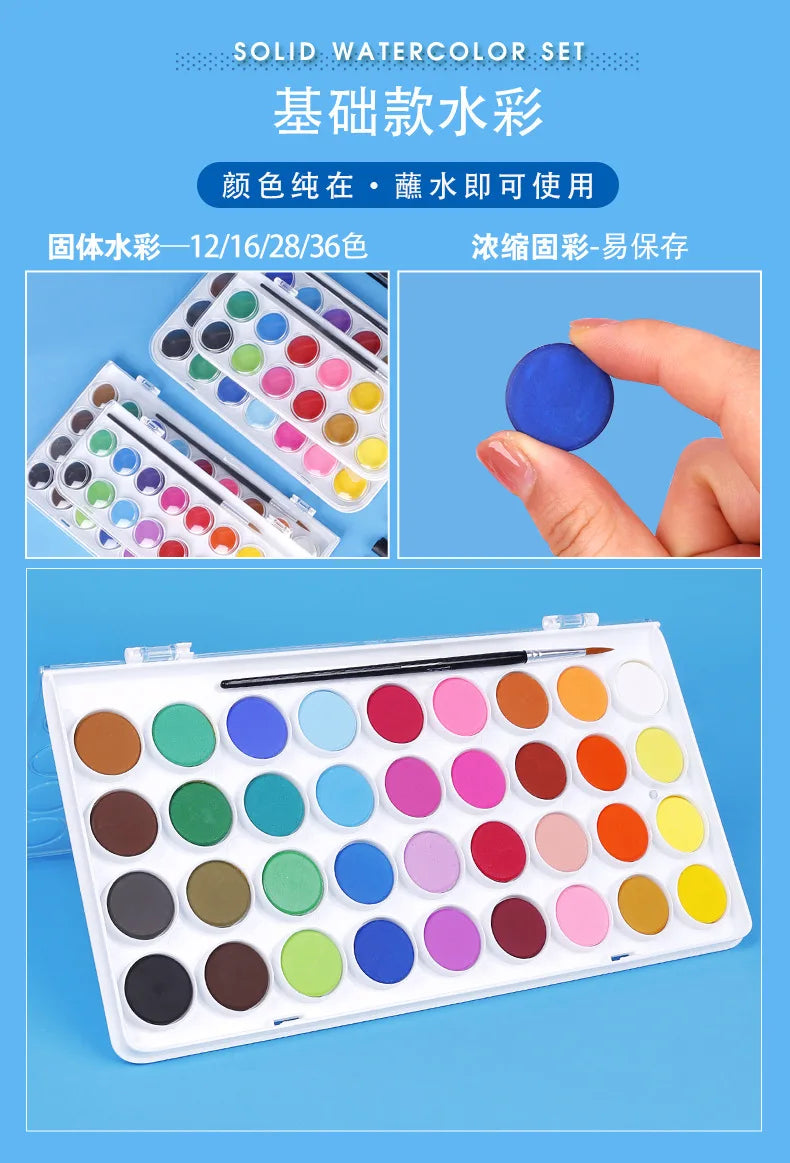 12/28/36 Colors Washable Watercolor Paint Set with Brush and Palette Vibrant Non-toxic for Kids, Adults, Beginners Artists,