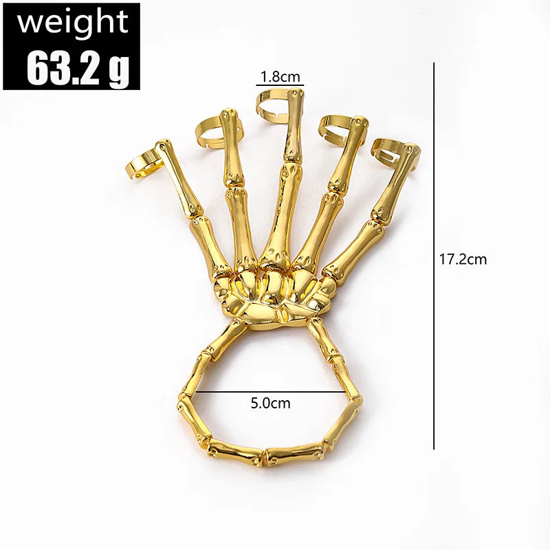 Skeleton Hand Bracelet Bangle Halloween Wristband Skull Fingers Metal Skeleton Hand Bracelet With Ring Hand Halloween Jewelry