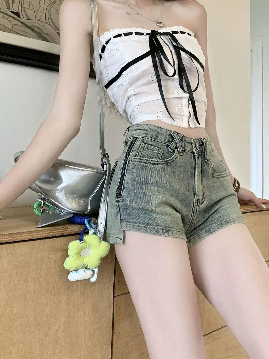 Light Blue Tight Short Jean Pants Woman Comfy Summer Aesthetic 2000s Clothes Y2k Elegant Youthful XL Kpop Denim Shorts for Women