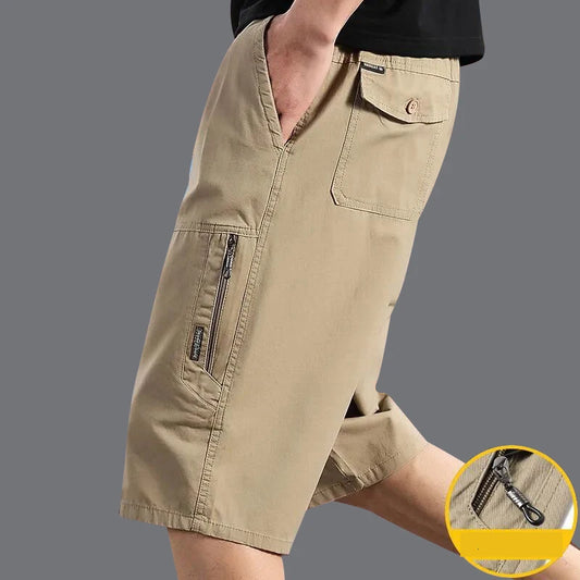 Classic Cargo Shorts Men Zipper Pocket Casual Knee Shorts Loose Straight Cotton Work Shorts Man Clothes