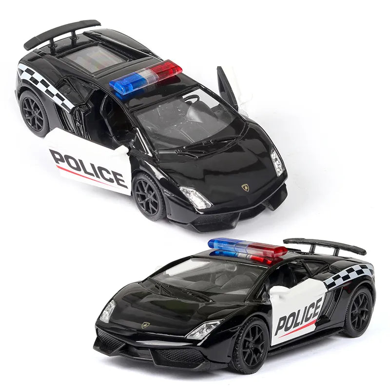 1/36 Diecast Alloy Police Car Models Challenger 2 Doors Opened With Pull Back Function Metal Sports Cars Model For Children Toys