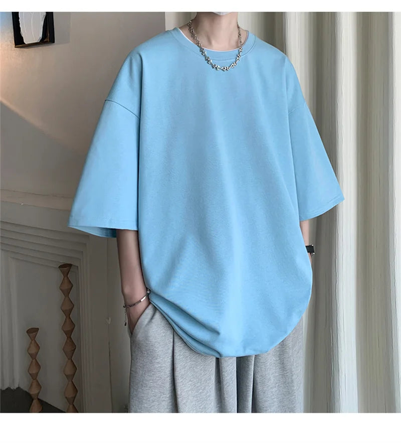 Men's Cotton T-shirts White Mens Oversized T Shirt Solid Summer Casual Wear Tee Shirts Fashion for Men 5XL Male Clothes