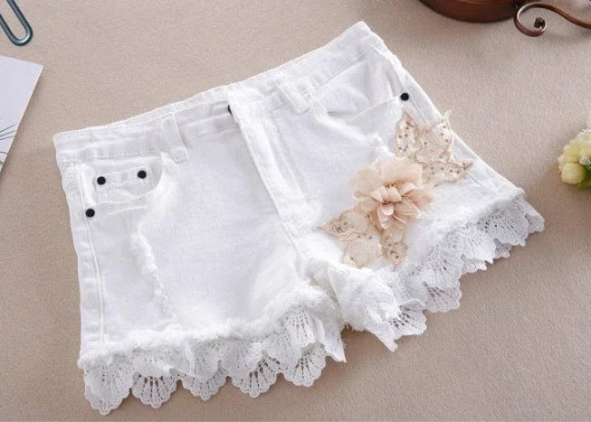 Denim Shorts for Women High Waist Flowers Short Jean Pants Woman To Wear 2000s Clothes Y2k 2025 Classic Casual Fashion Clothing