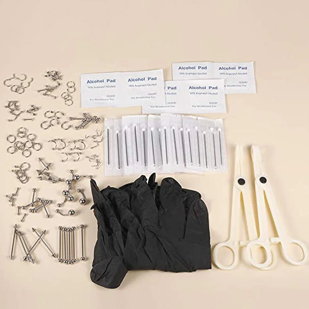 Stainless Steel Body Piercing Kit Needles Belly Button Rings Tongue Tragus Cartilage Helix Daith Rook Earring Lip Eyebrow