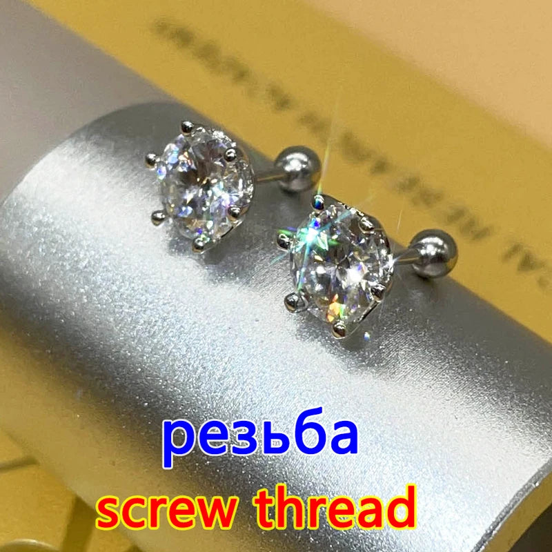 Premium 0.5-2ct Diamond Stud Earrings for Women Orginal 925 Sterling Silver Screw Back Women Moissanite Earring 2024