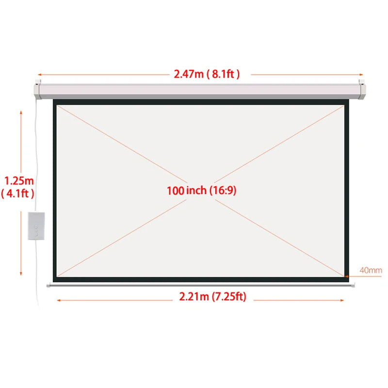 HD 100 Inch 16:9 Electric Screen For 3D LED DLP Laser Projector Motorized Projection Screens Curtain Wireless Remote Control