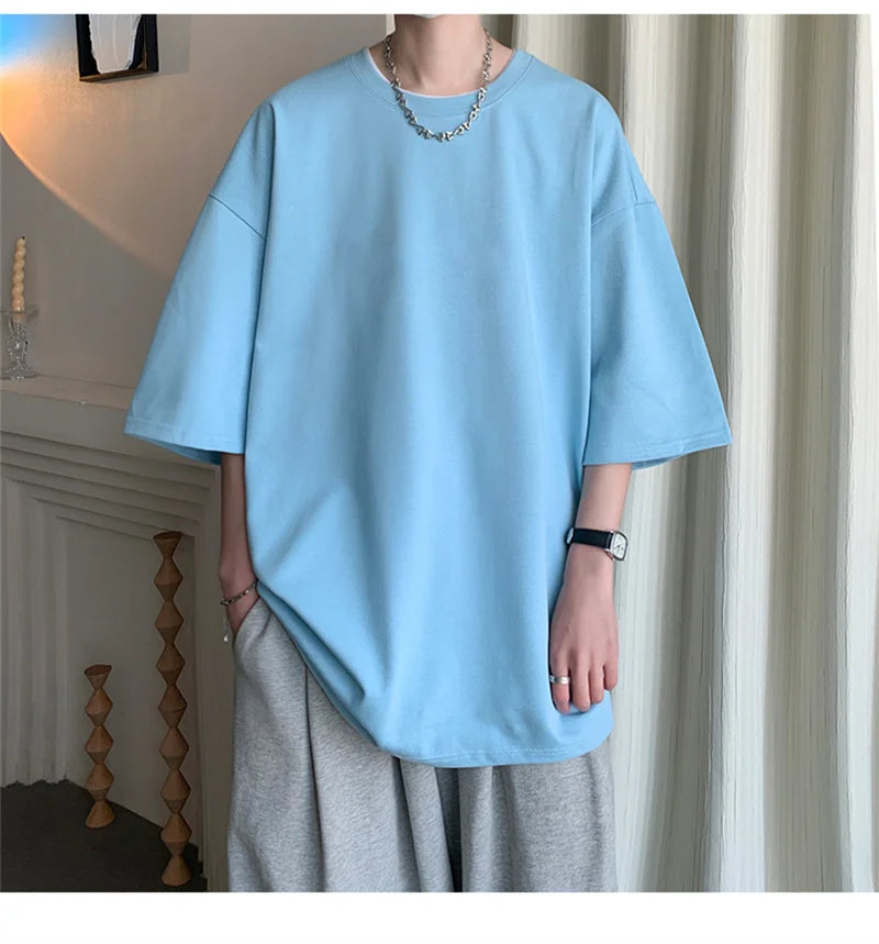 Men's Cotton T-shirts White Mens Oversized T Shirt Solid Summer Casual Wear Tee Shirts Fashion for Men 5XL Male Clothes