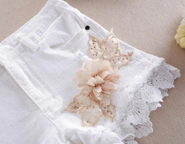 Denim Shorts for Women High Waist Flowers Short Jean Pants Woman To Wear 2000s Clothes Y2k 2025 Classic Casual Fashion Clothing