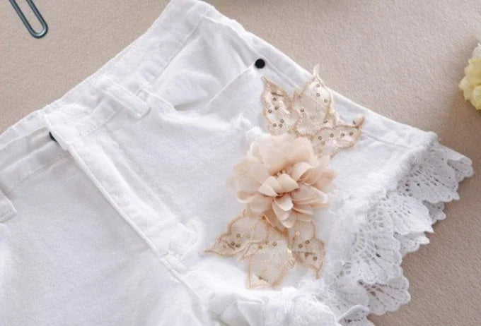Denim Shorts for Women High Waist Flowers Short Jean Pants Woman To Wear 2000s Clothes Y2k 2025 Classic Casual Fashion Clothing