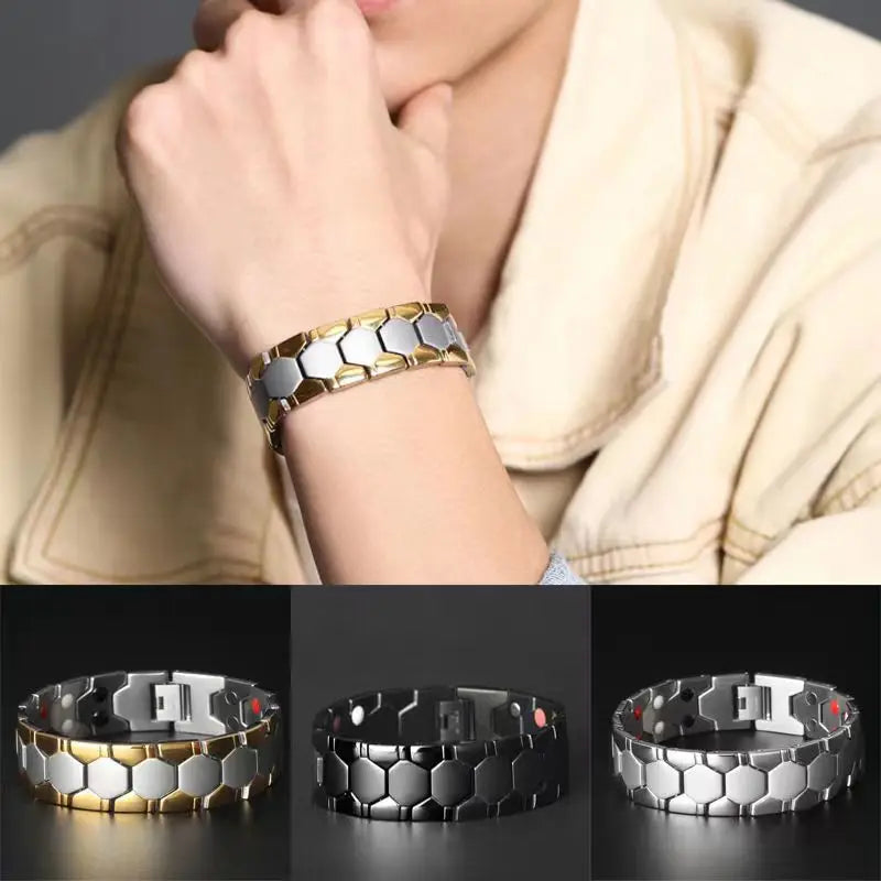 Hot Sale 4000 Gauss Stainless Steel Slimming Magnetic Therapy Bracelet for Men 4 IN 1 Health Care Energy Jewelry Charm Bracelet
