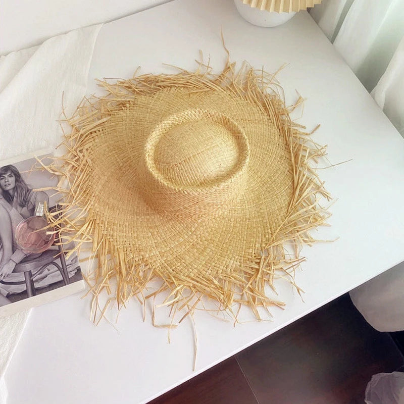 2024 Summer Raffia Sun Hats for Women Holiday Straw Hat Panama Ladies UPF Travel Beige Floppy Hat beach accessories
