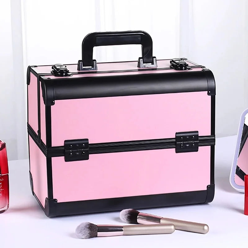 Makeup Train Case Aluminum Alloy Case Pedicure Tool Box with Handle Cosmetic Box Portable Makeup Case Organizer