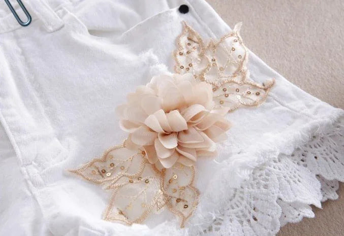 Denim Shorts for Women High Waist Flowers Short Jean Pants Woman To Wear 2000s Clothes Y2k 2025 Classic Casual Fashion Clothing