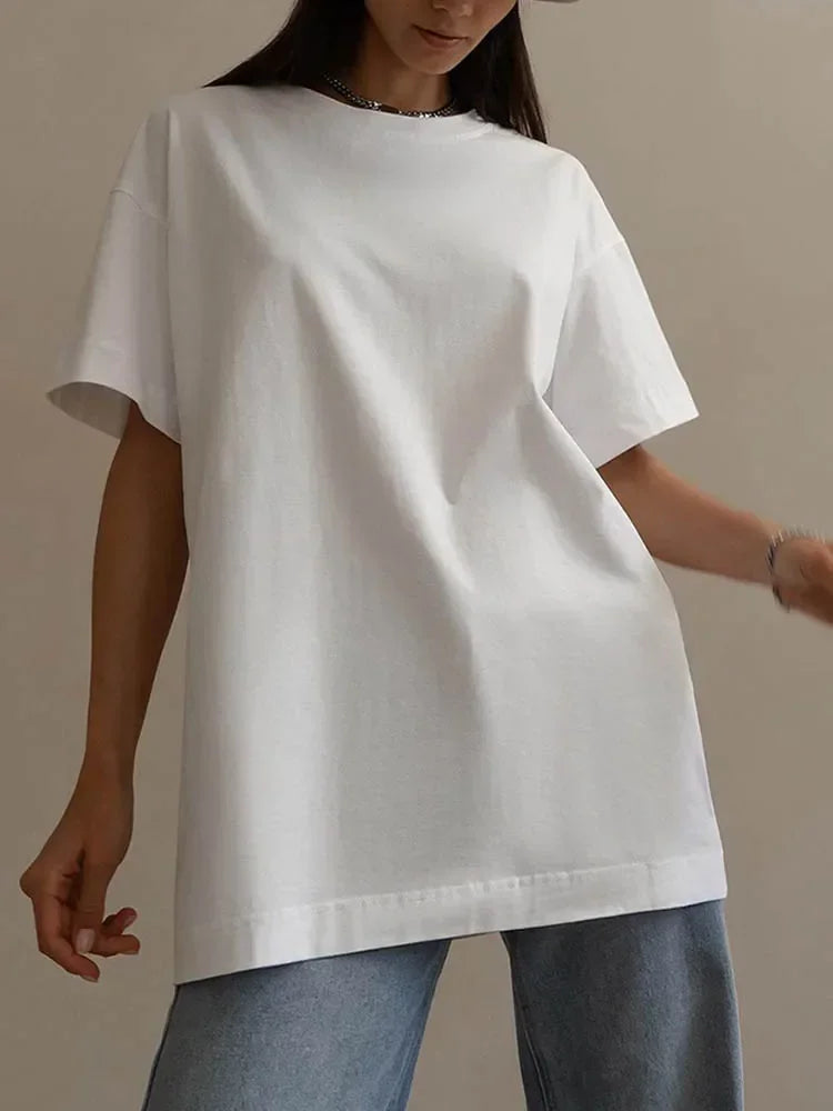 Summer Women's T-shirt Short Sleeve 100 % Cotton Oversized T-shirts Loose Casual O Neck Solid Blue Orange Tees Clothes for Women