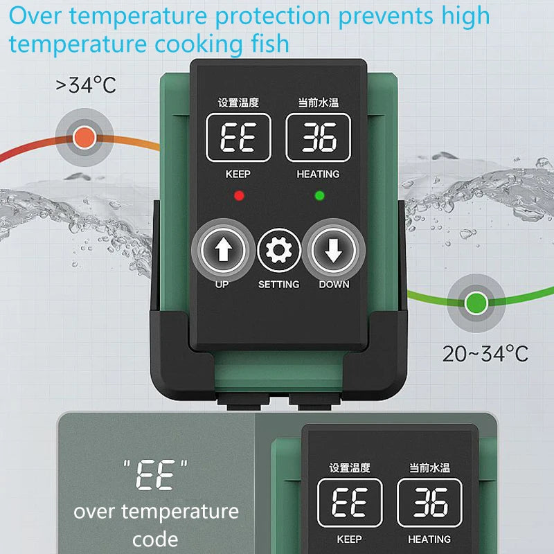 1200W Aquarium Fish Tank Heater LED Temperature Display Adjustable Water Heating Rod Constant Auto Temperature