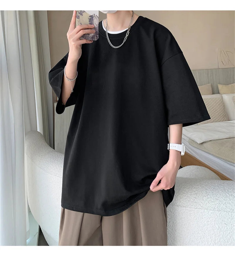 Men's Cotton T-shirts White Mens Oversized T Shirt Solid Summer Casual Wear Tee Shirts Fashion for Men 5XL Male Clothes