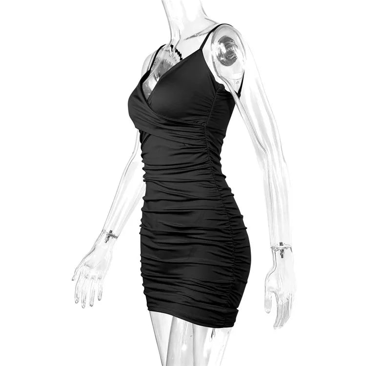 Fairyshely Sexy Ruffle Deep V Short Club Dress Ladies 2025 Summer Blue Bodycon Dresses Evening Party Tight Mini Dress