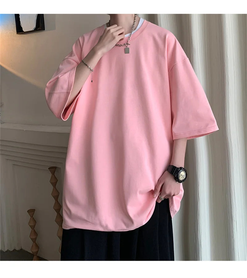 Men's Cotton T-shirts White Mens Oversized T Shirt Solid Summer Casual Wear Tee Shirts Fashion for Men 5XL Male Clothes