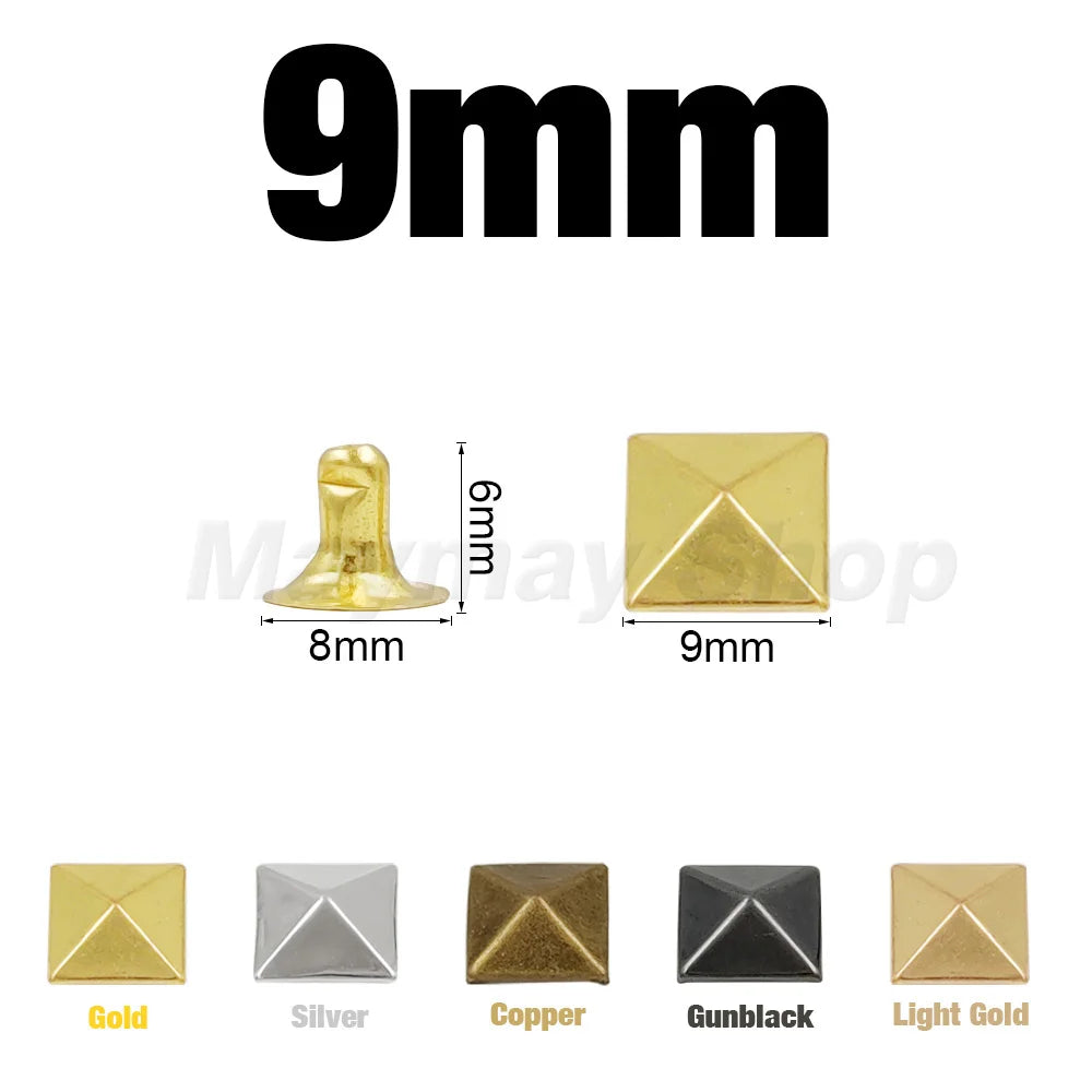 100sets 6-12mm Metal Pyramid Cap Rivets Studs Square Rivet for Leather Craft Bag Belt Clothing Garment Shoes Accessories
