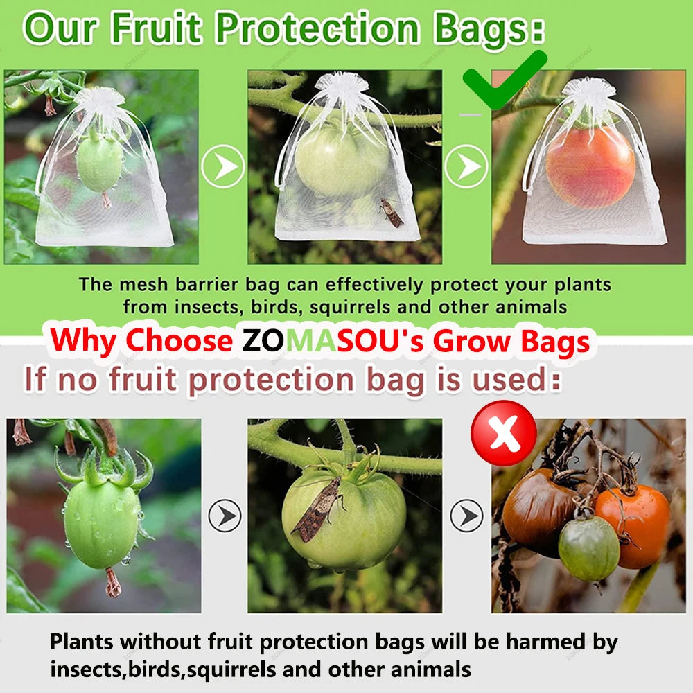 20-200PCS Vegetable Grapes Fruit Grow Bags Fruit Protection Bags Garden Anti-Bird Netting Mesh Bag Strawberry Bags Garden Tools