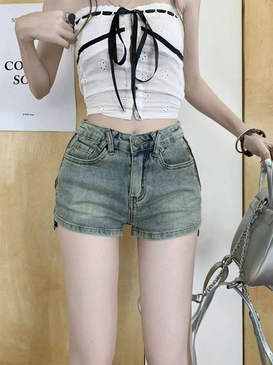 Light Blue Tight Short Jean Pants Woman Comfy Summer Aesthetic 2000s Clothes Y2k Elegant Youthful XL Kpop Denim Shorts for Women