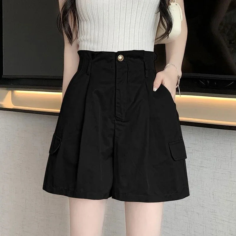 Solid Color Woman Short Pants With Pockets Wide Office Streetwear Designer Hot 2000s Clothes Y2k Summer Shorts for Women New In