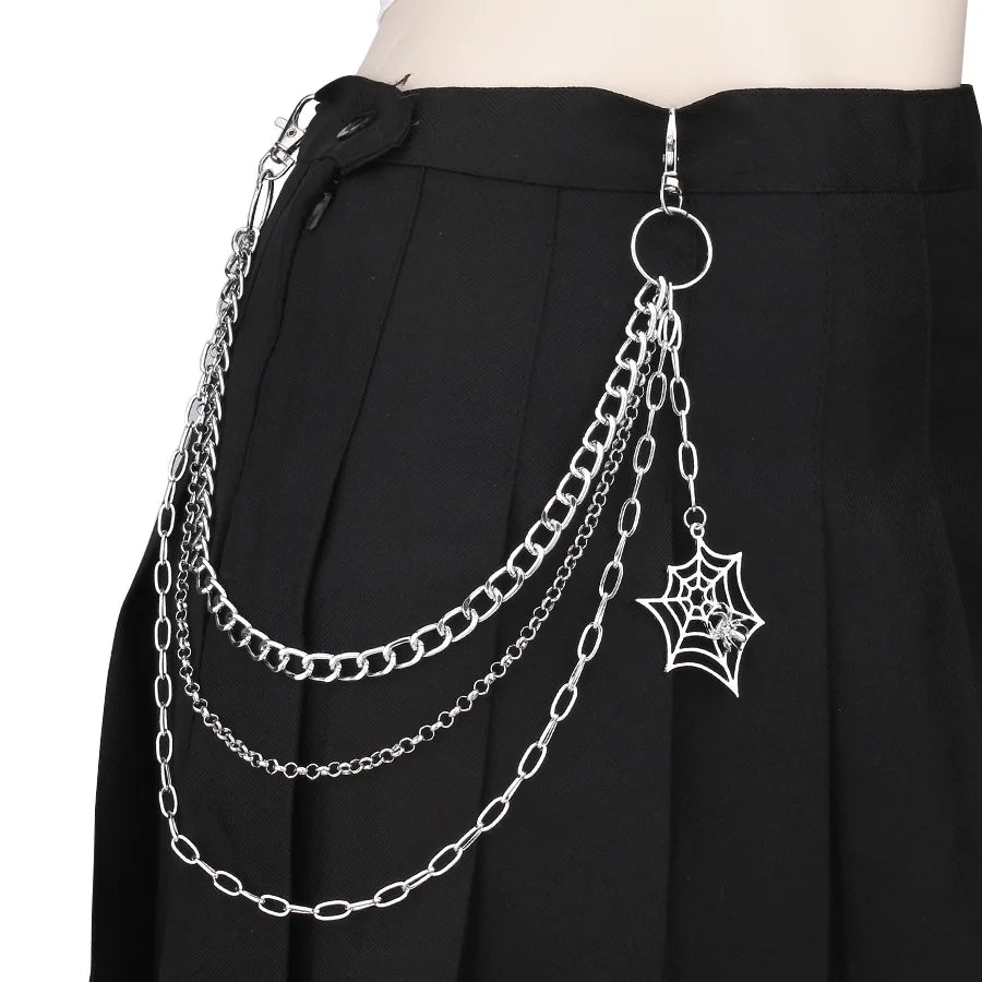 Punk Metal Cross Rivet Layered Chain Keychains for Men Women Waist Key Chain Wallet Jeans Hip-hop Pants Belt Jewelry Accessories
