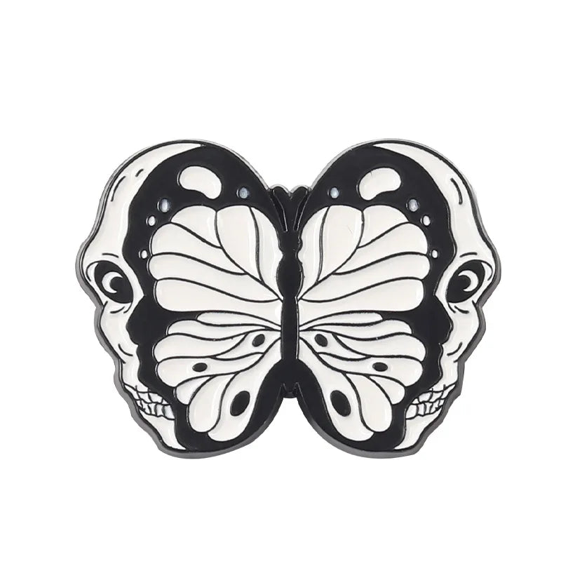Custom Skeleton Butterfly Enamel Pins Black Skull Gothic Punk Lapel Clothes Badges Brooches Backpack Jewelry Gifts For Friends