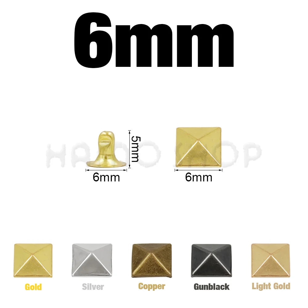 100sets 6-12mm Metal Pyramid Cap Rivets Studs Square Rivet for Leather Craft Bag Belt Clothing Garment Shoes Accessories