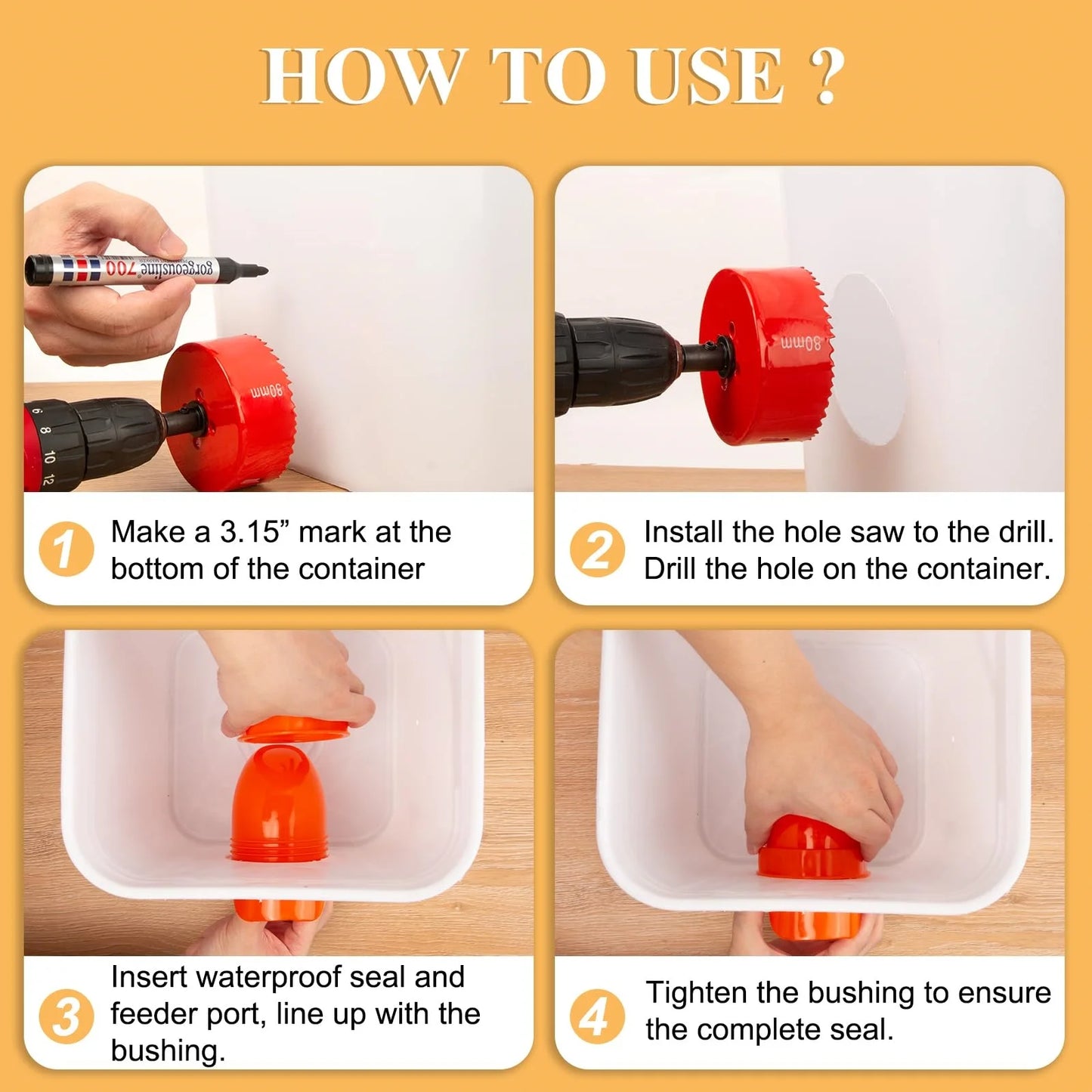 Chicken Gravity Feeder Poultry Feeding Supplies DIY Rainproof Feeder Port Kit For Bucket Tank Barrels Bins Gravity Feed Kit