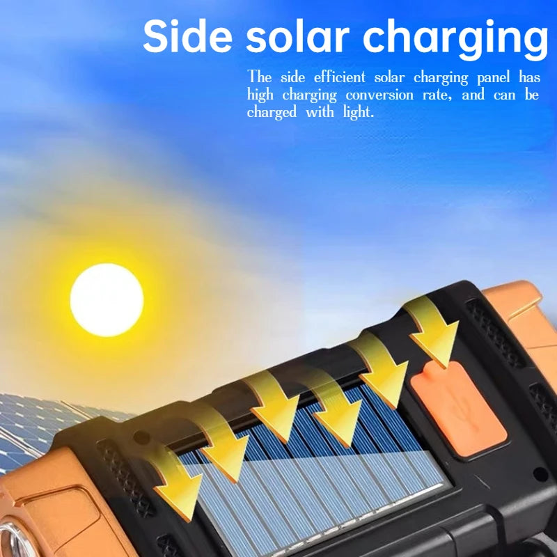 Solar LED Flashlight Portable USB Rechargeable Flashlight Waterproof COB Torch Light Powerful Solar Light for Camping Hiking