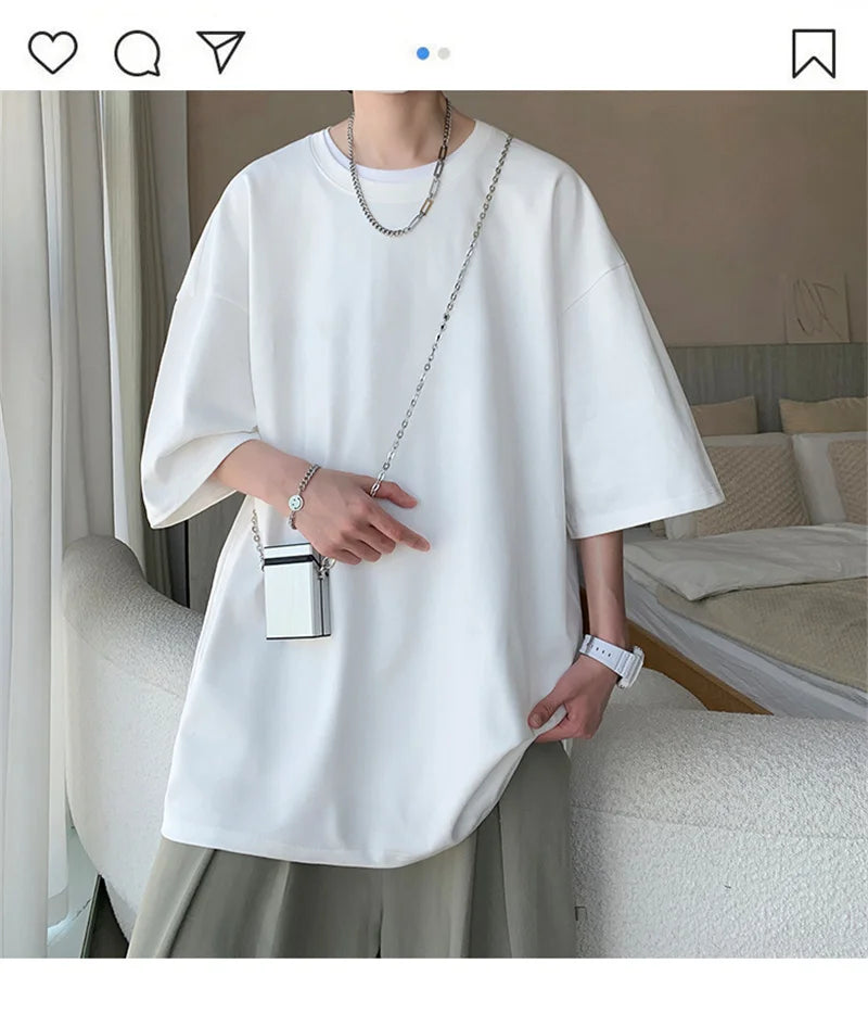 Men's Cotton T-shirts White Mens Oversized T Shirt Solid Summer Casual Wear Tee Shirts Fashion for Men 5XL Male Clothes