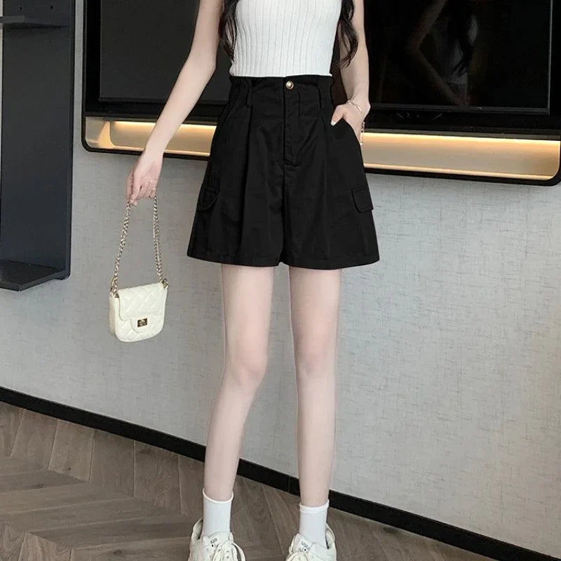 Solid Color Woman Short Pants With Pockets Wide Office Streetwear Designer Hot 2000s Clothes Y2k Summer Shorts for Women New In