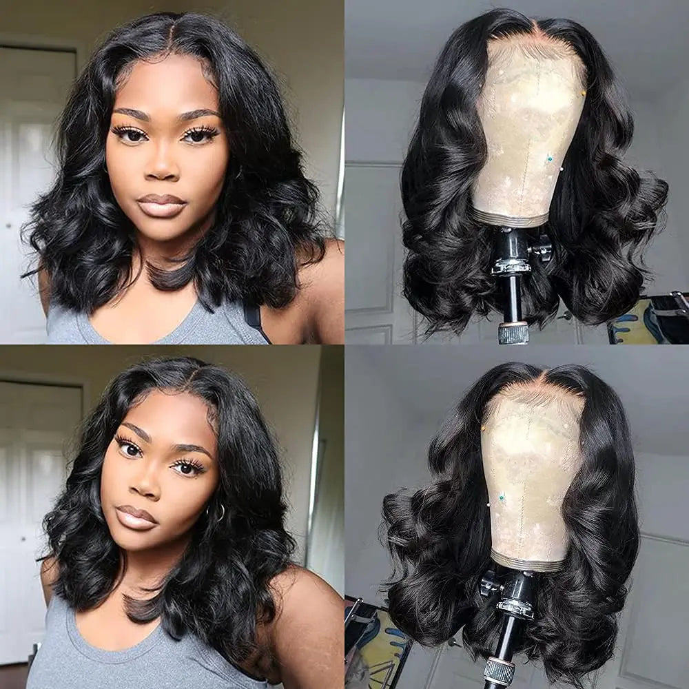 13x4 Lace Frontal Wig Human Hair Short Bob Wig Body Wave 4x4 HD Lace Front Closure Wig Brazilian Virgin Hair Natural Black Color