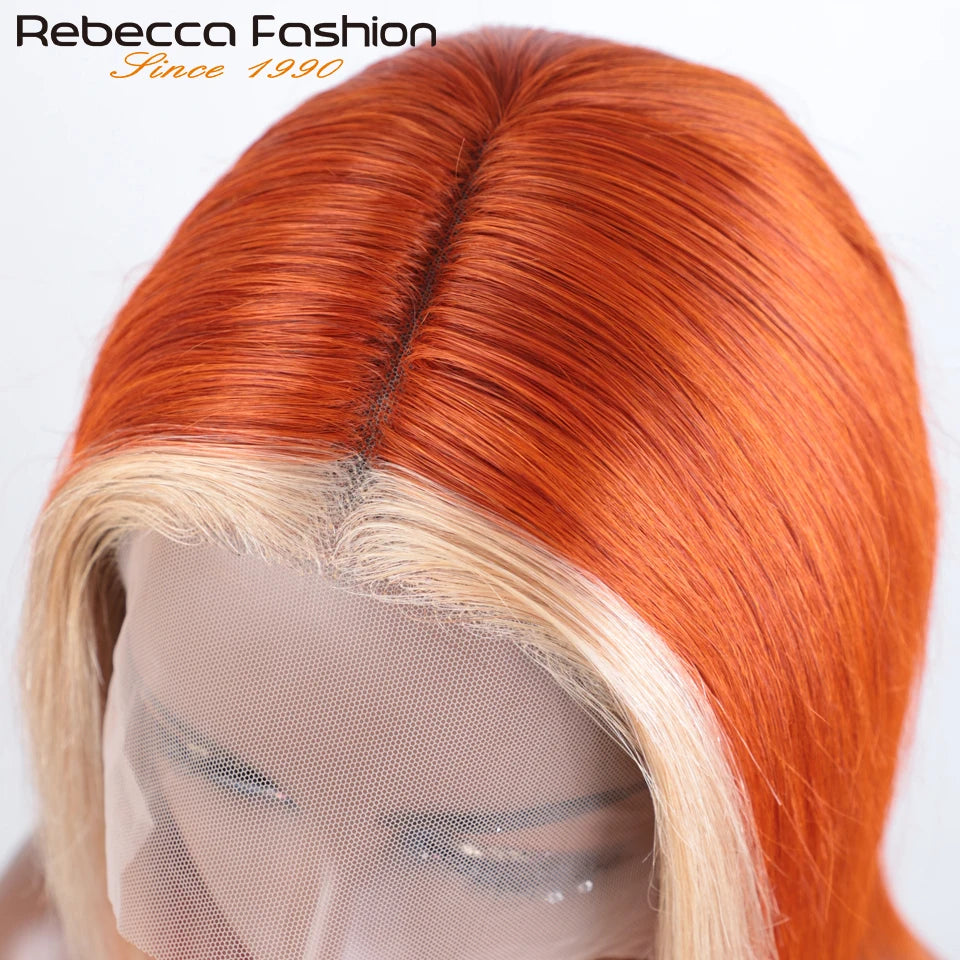 Short Cut Ginger Blonde Ombre Straight Bob T Lace Wigs Human Hair Pre Plucked Brazilian Straight Lace Front Human Hair Lace Wigs