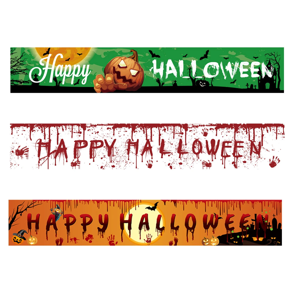 Happy Halloween Banner Bloody Bat Pumpkin Ghost Print Party Backdrop Hanging Banner Halloween Party Decoration For Home