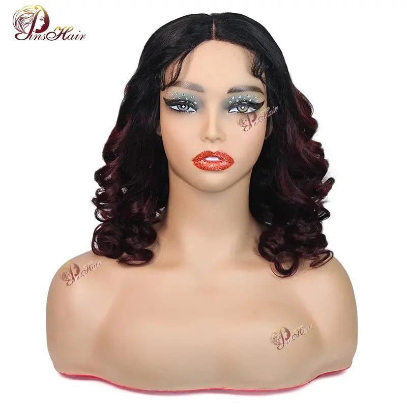 T1B Burgundy Short Ombre Loose Wave Hair Wig 4x4 Lace Frontal Wig For Black Women 99J Human Hair With Baby Hair Lace Closure Wig