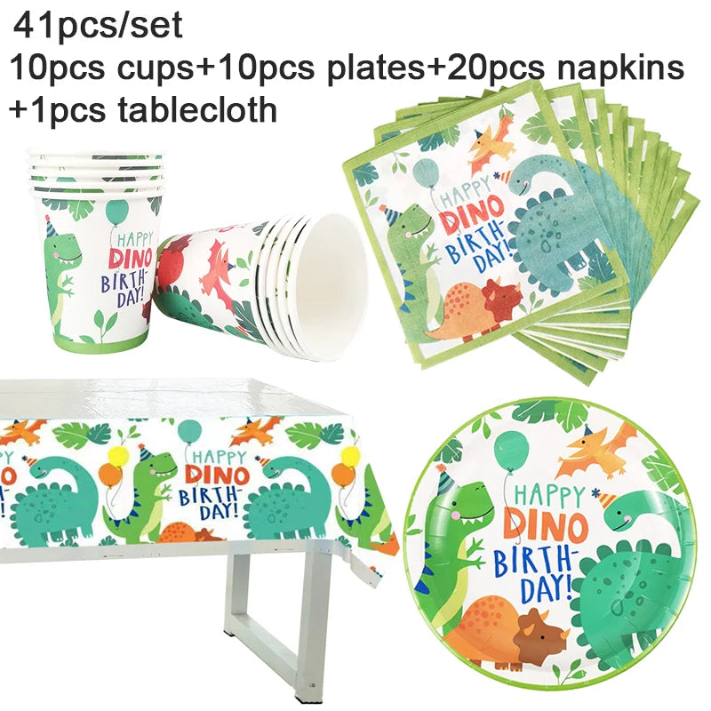 Dinosaur Party Supplies Dinosaur Tableware Set Happy Birthday Party Decorations Kids Boy Jungle Safari Party Baby Shower Favors