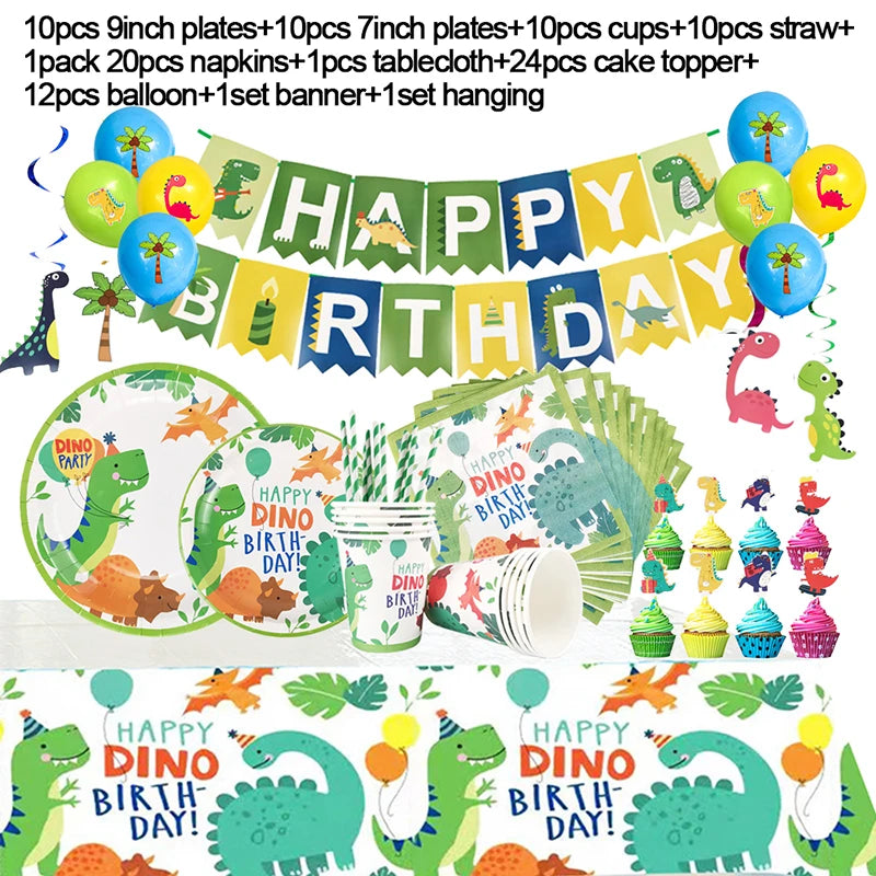 Dinosaur Party Supplies Dinosaur Tableware Set Happy Birthday Party Decorations Kids Boy Jungle Safari Party Baby Shower Favors