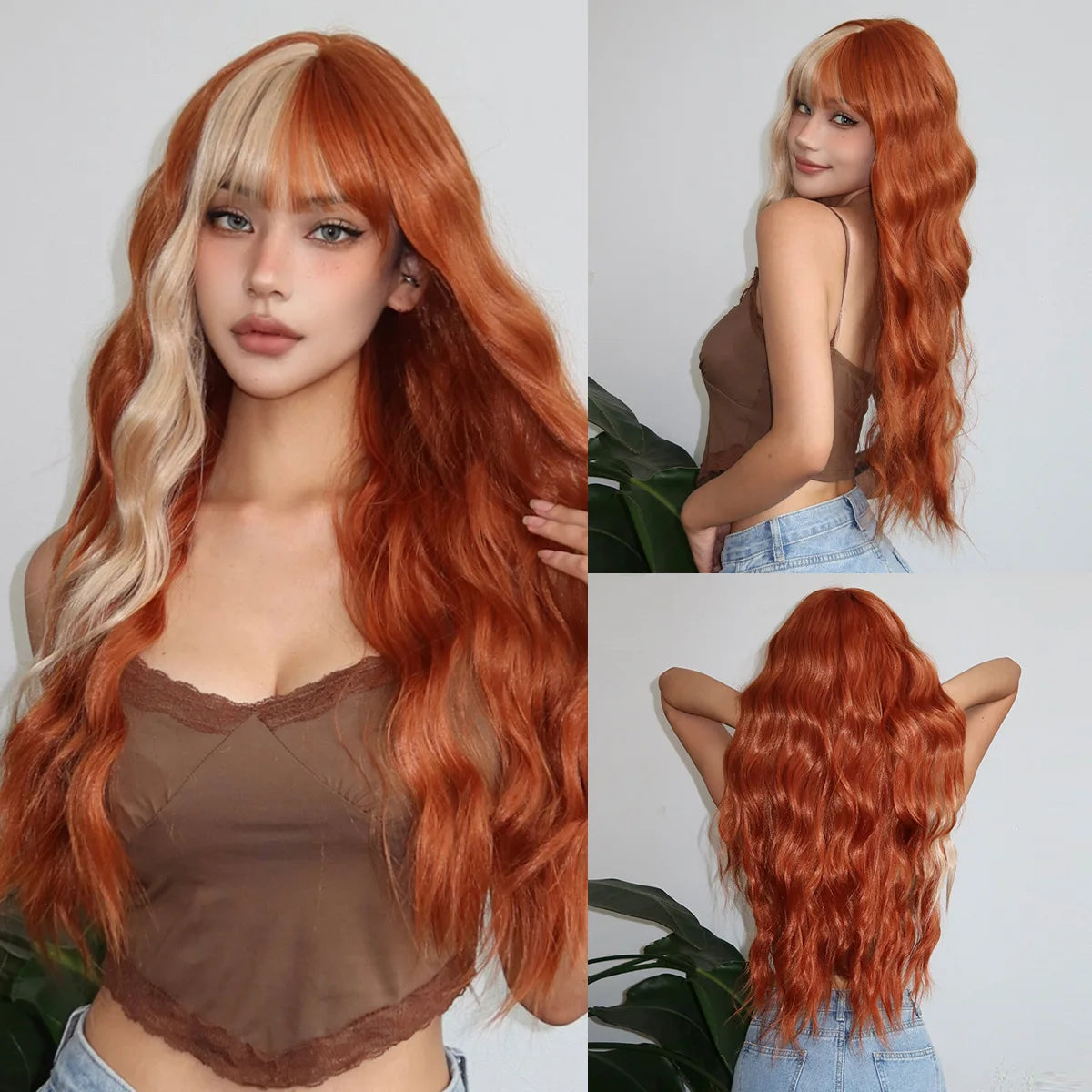 Light Green Long Wavy Synthetic Wigs with Bangs Blackish Green Cosplay Wig for Women Lolita Wig Heat Resistant Natural Hair