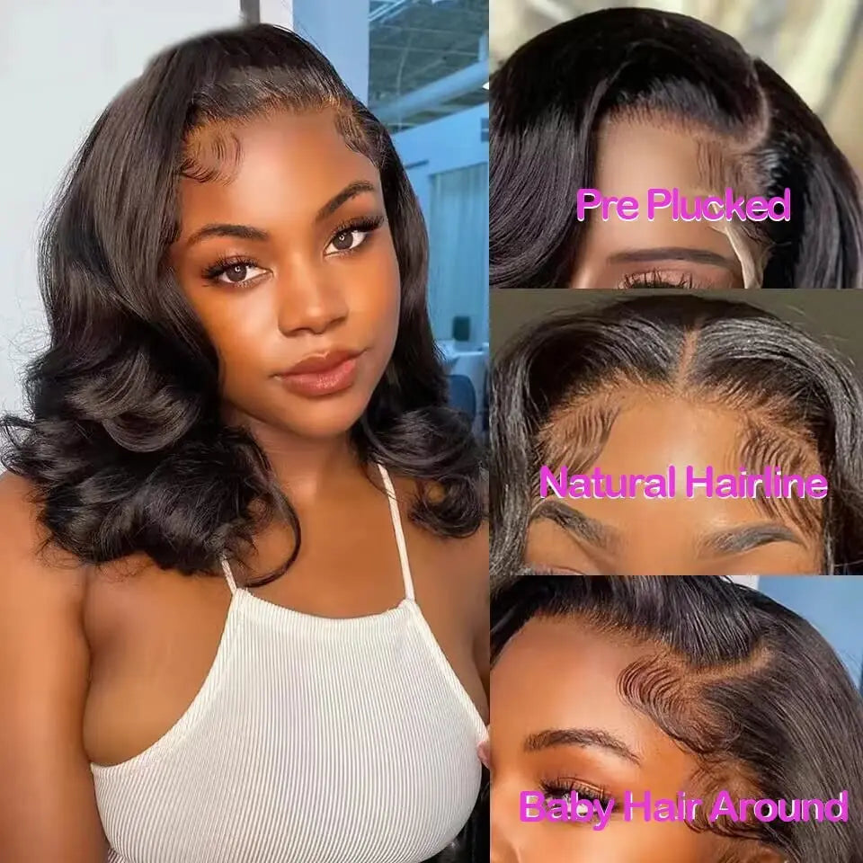 13x4 Lace Frontal Wig Human Hair Short Bob Wig Body Wave 4x4 HD Lace Front Closure Wig Brazilian Virgin Hair Natural Black Color