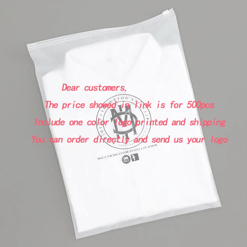 Wholesale 500pcs/Lot Custom Frosted matte ziplock waterproof zipper plastic zip packing bag for clothing