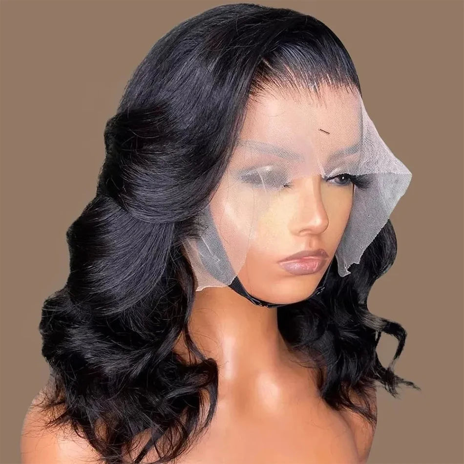 13x4 Lace Frontal Wig Human Hair Short Bob Wig Body Wave 4x4 HD Lace Front Closure Wig Brazilian Virgin Hair Natural Black Color