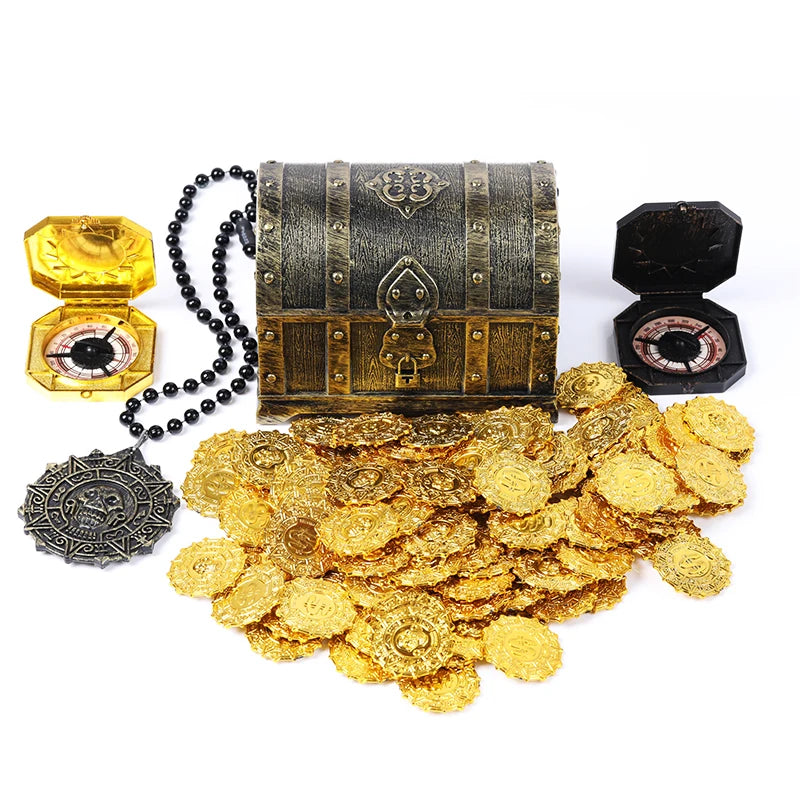 100pcs Plastic Gold Treasure Coins Pirate Gold Coins Props Toys Halloween Decoration Kids Birthday Party Props Accessories