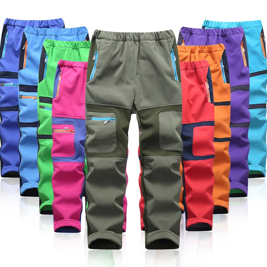 Fashion Brand Waterproof Boy Girl kids Pants Warm Trousers Sporty Climbing leggings Children Patchwork Soft Shell Outfits autumn