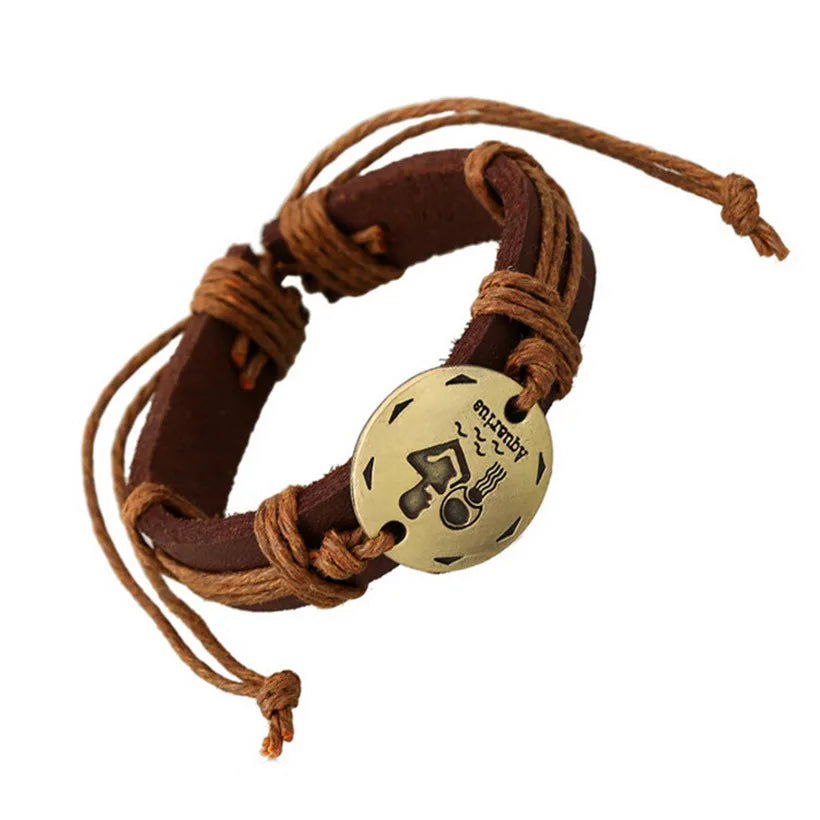 12pcs/lot Fashion 12 Zodiac Signs Leather Bracelet Constellations Charm Bracelets Adjustable Bracelet Bangle Cuff Jewelry Gifts